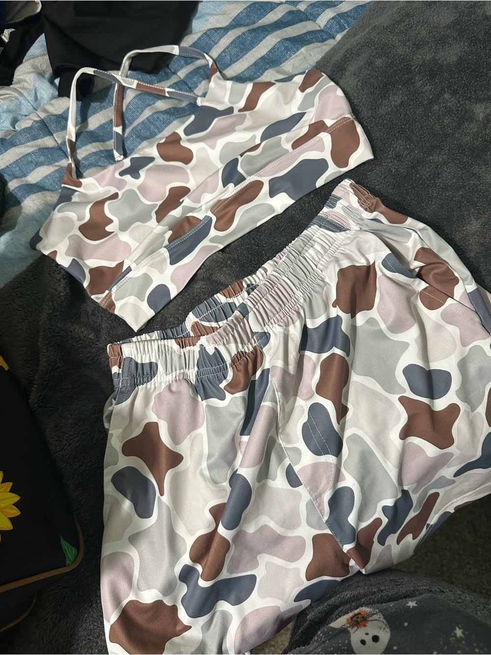 Camo Print Lounge Set - Brown, Gray & Cream